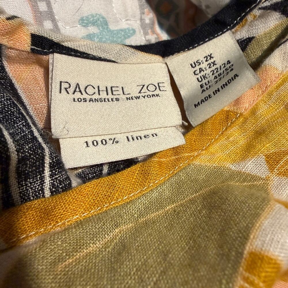100% Linen Rachel Zoe Women’s 2X Blouse Natural Airy Chic Work Career Timeless - Picture 3 of 4